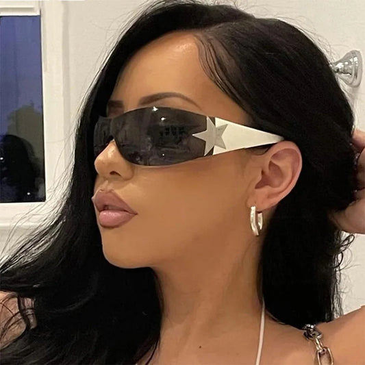 New Women's Rimless Star Decoration Integrated Y2K Hot Girl Style Hip Hop Fashion Sunglasses Beach Party Glasses