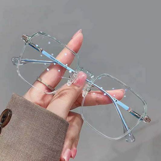Women Transparent Anti Blue Light Glasses Photochromic Glasses Large Frame Eye Protection Glasses Computer Chameleon Sunglasses