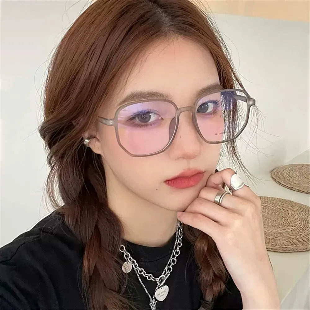 Oversized Frame Anti-blue Light Transparent Glasses Unisex Fashion Sunglasses UV400 Protection Flat Mirror Computer Eyeglasses